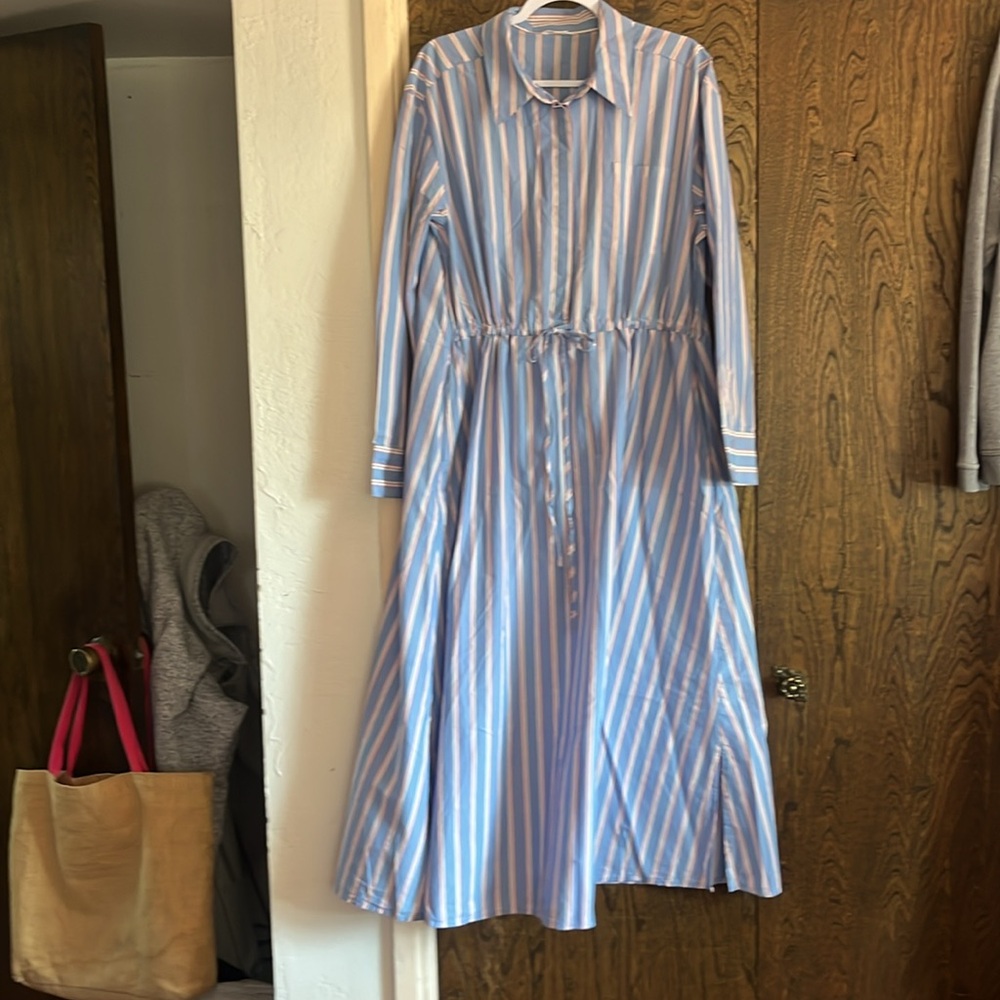 Blue Striped Maxi shirt dress by Caslon size L oversized - Picture 4 of 10